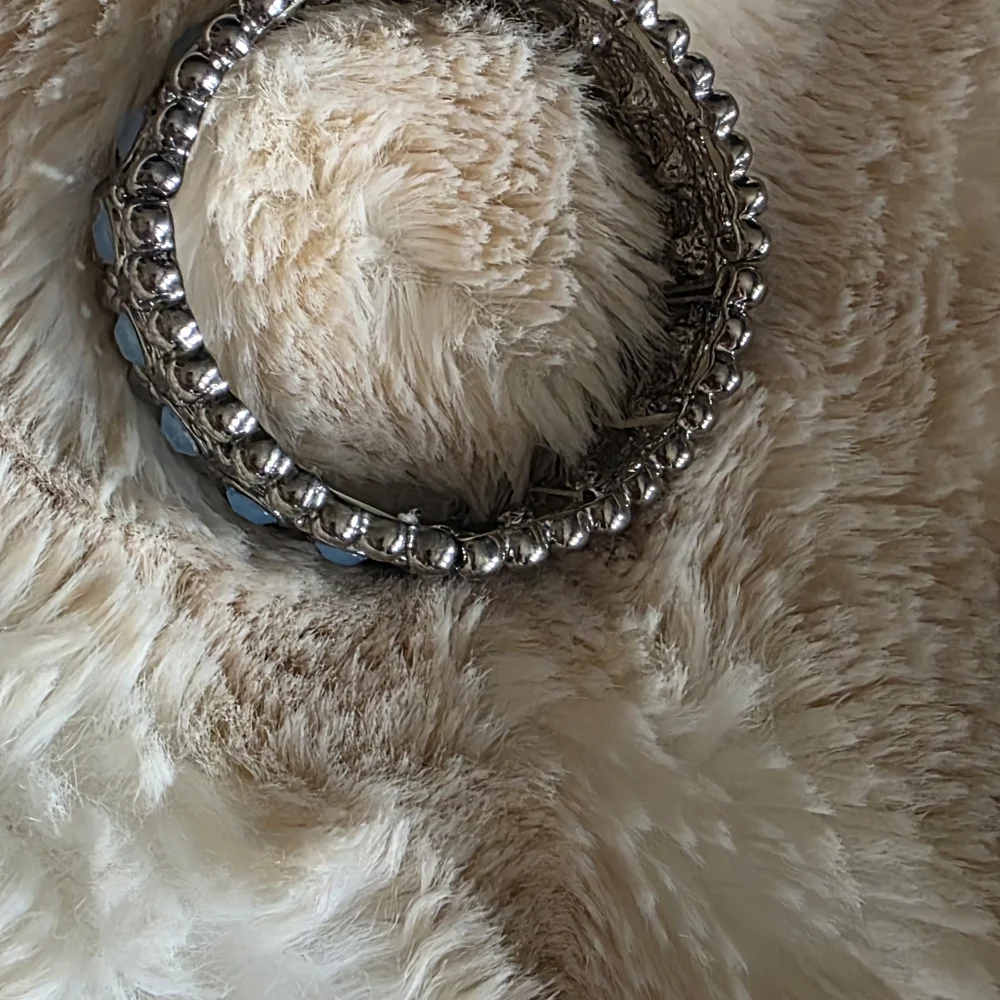 Antique Silver Light Blue Stone Stretch Bracelet Beaded Statement Cuff NWOT